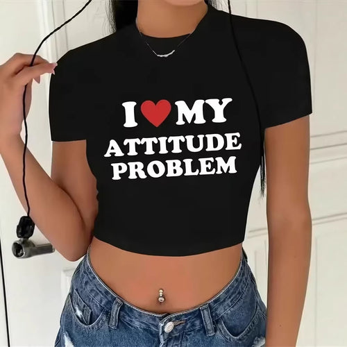Dame Crop-T-Shirt med kreativt tryk og tætsiddende design Skovae