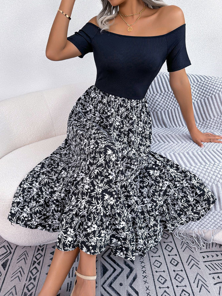 Dame Vintage Maxikjole med Off-Shoulder-design og blomsterprint Stilla