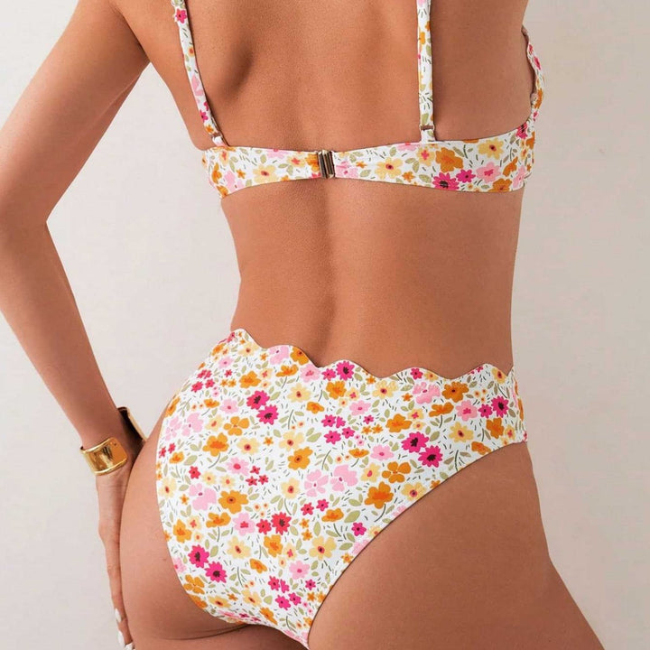 Dame blomsterdekoreret højskåret bikini Skovae