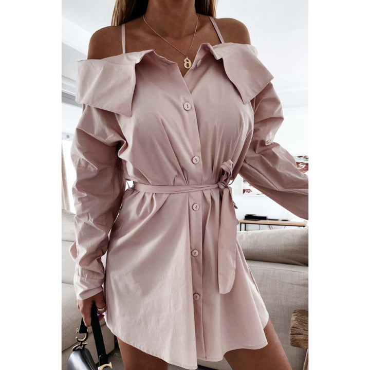 Dame Off-Shoulder Knappeløs Blusekjole med Knappet Talje