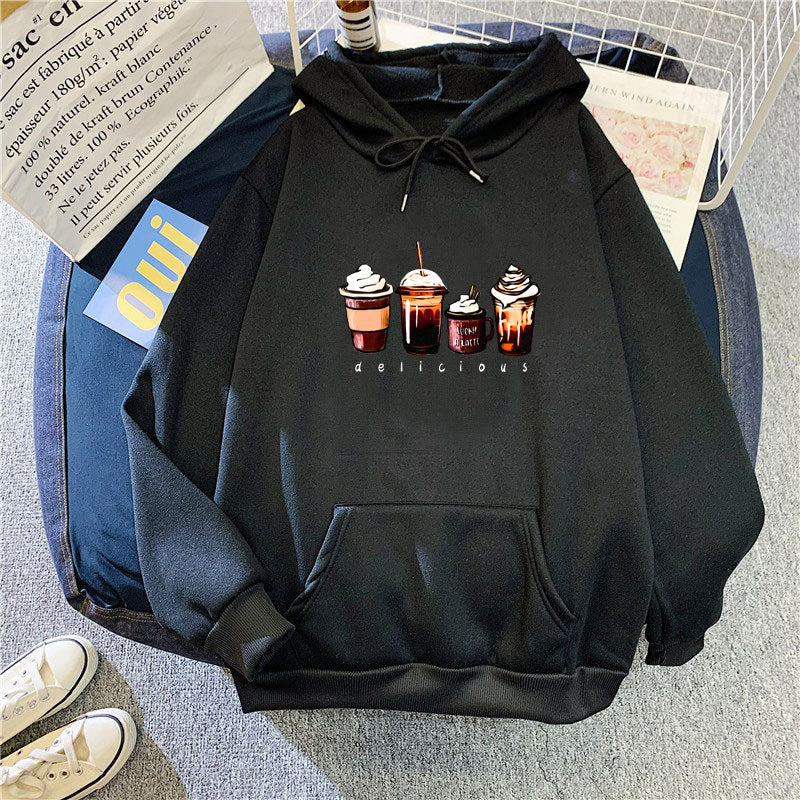 Dame hoodie med sødt drikkemotiv Skovae