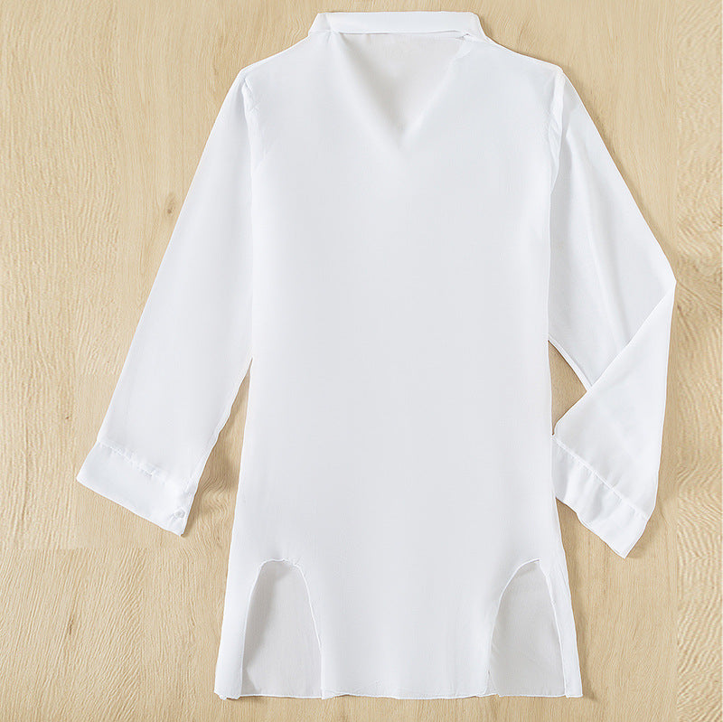 Dame Langærmet Strandbluse i let chiffon Stilla
