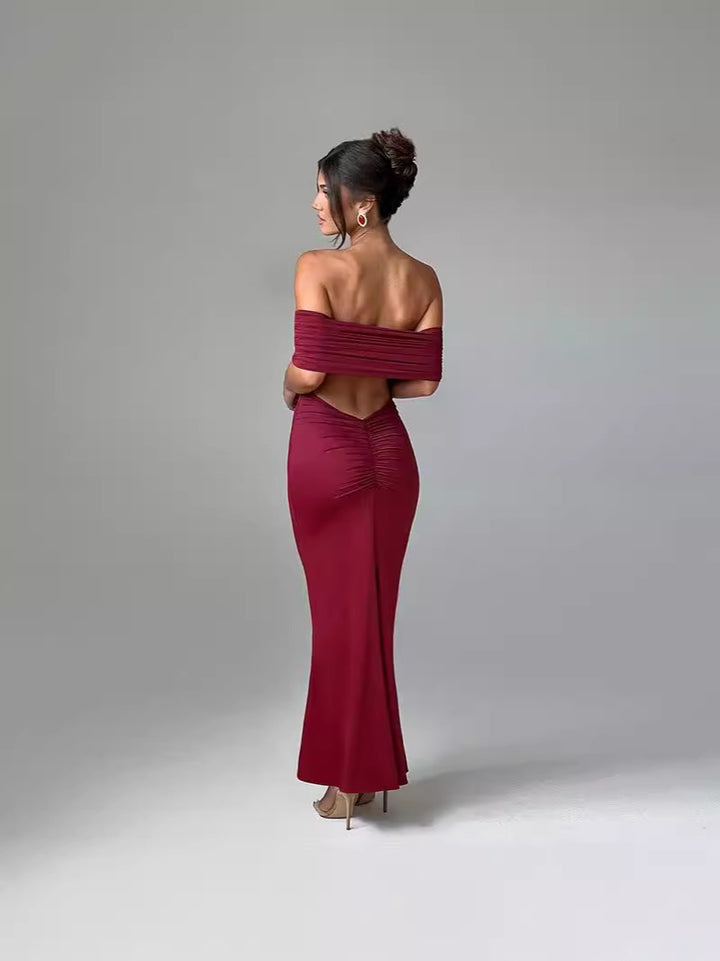 Dame Elegant omslagskjole med off-shoulder udskæring og tætsiddende snit Skovae