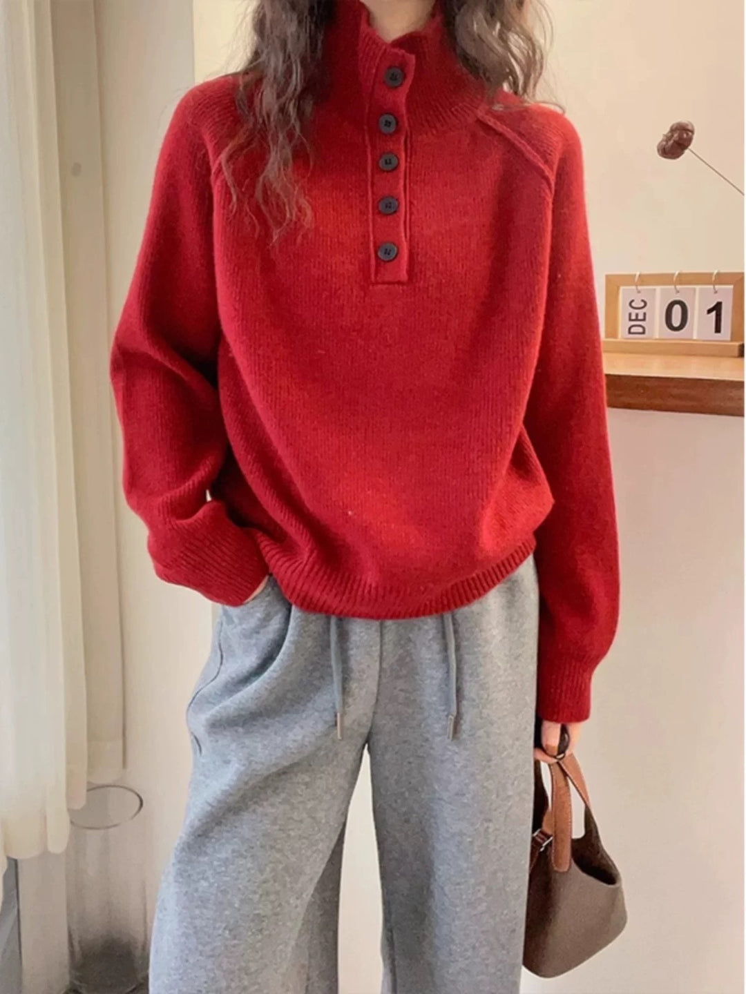 Kvinder Komfortabel Strikket Sweater med Knapliste Stilla