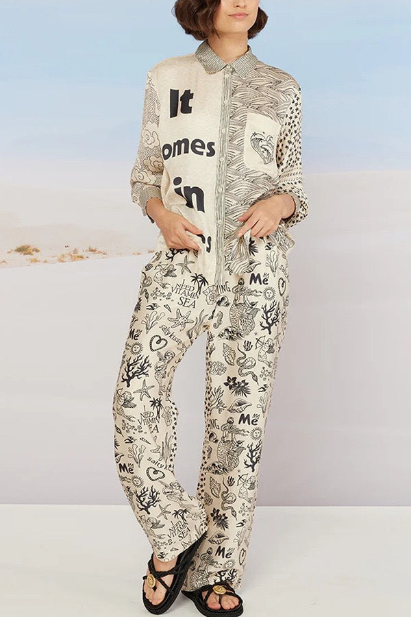 Dame afslappet outfit med kreativt grafikdesign og løs pasform Stilla