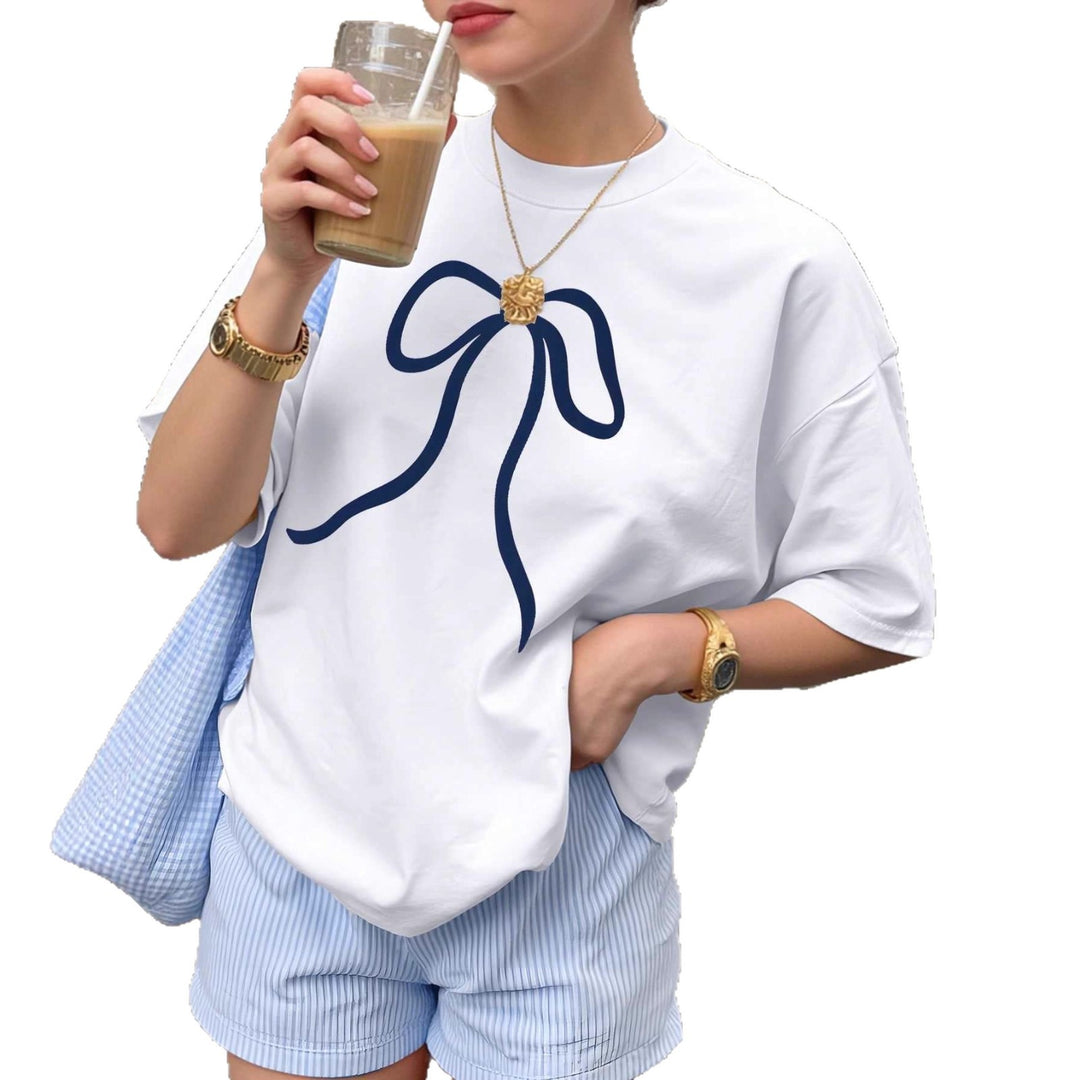 Dame Oversized T-shirt med elegant sløjfedesign Skovae