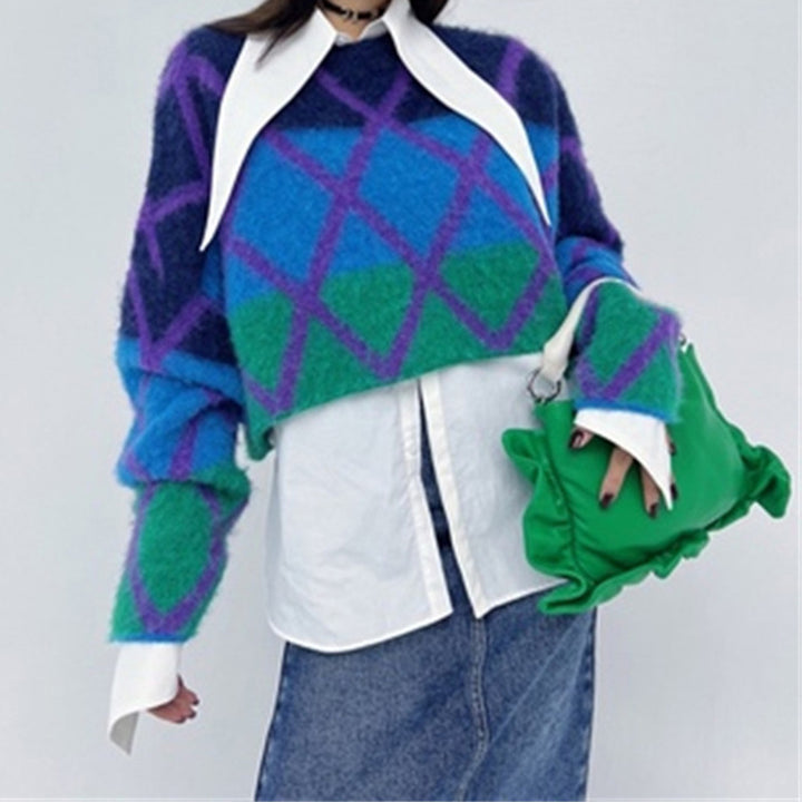 Femme Kunstnerisk Mønstret Cropped Pullover Stilla