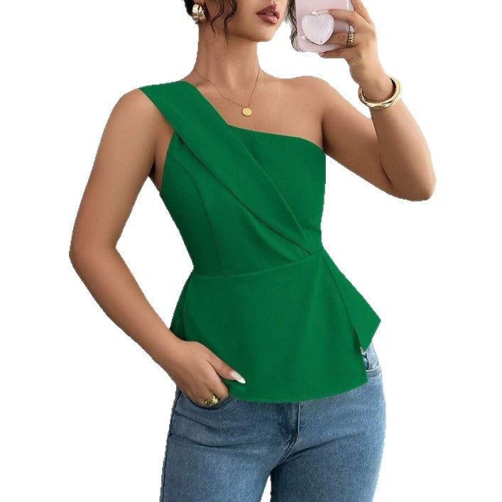 Dame Asymmetrisk Peplum Overdel med Drapering Skovae