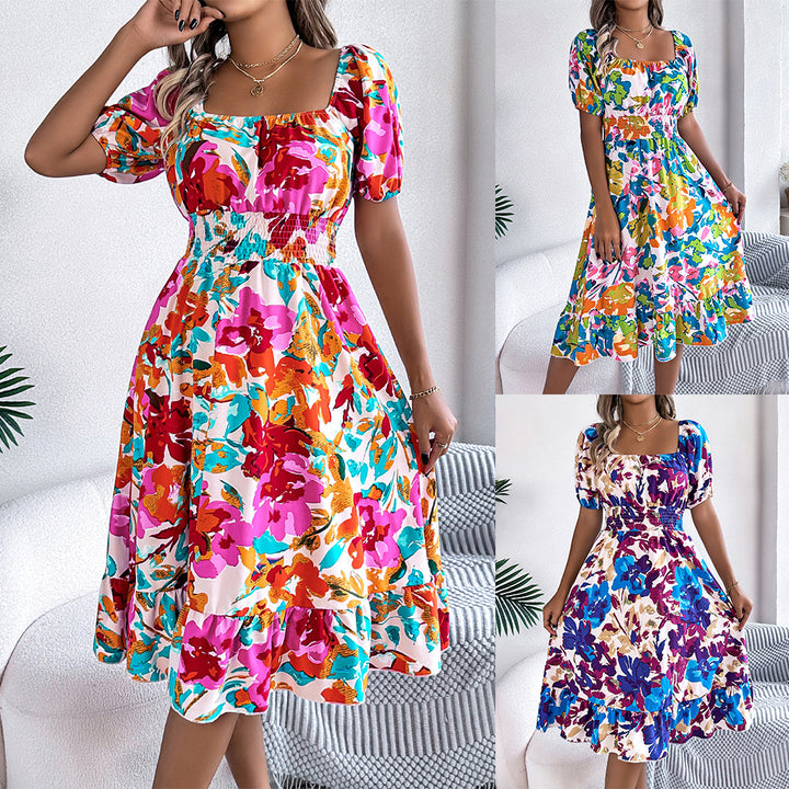 Dame Offshoulder Blomsterkjole med Puffærmer Stilla