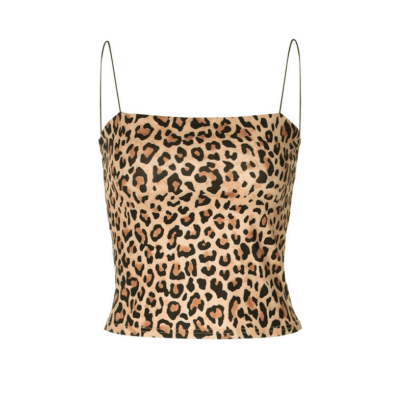 Dame Spaghetti-strop top med elegant leopardmønster Stilla