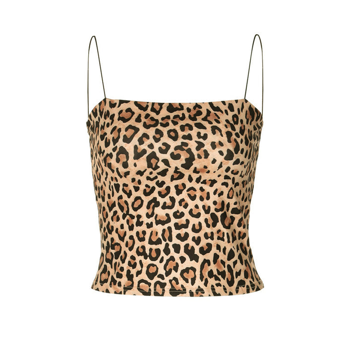Dame Spaghetti-strop top med elegant leopardmønster Stilla