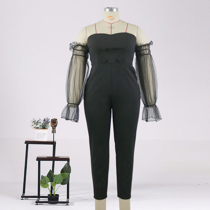 Dame Elegant jumpsuit med gennemsigtige puffærmer Skovae