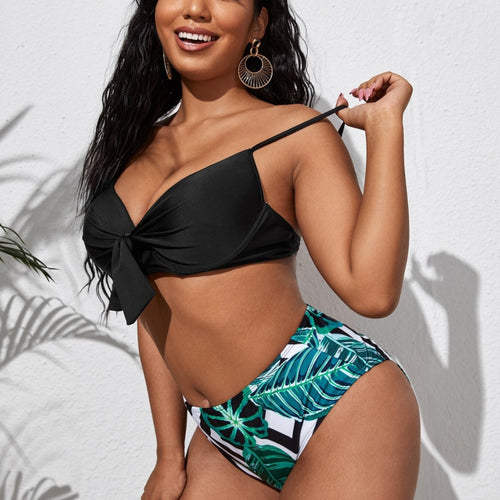 Dame bikini sæt med høj talje og moderigt detalje med knude Skovae