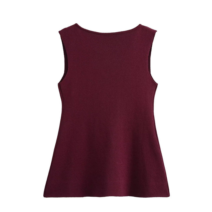 Femme Ribbet Strik Knap-Op Tank Top Stilla