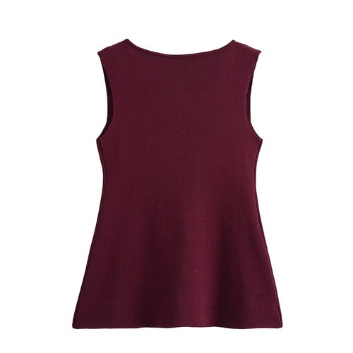 Femme Ribbet Strik Knap-Op Tank Top Stilla