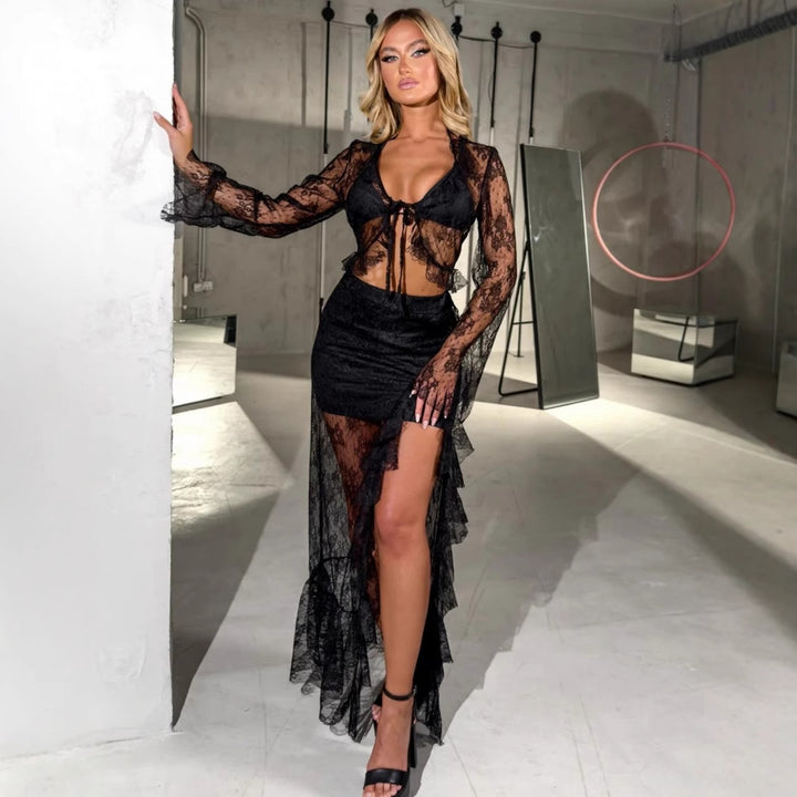Dame Transparent Spids Bluse med Rynker Stilla