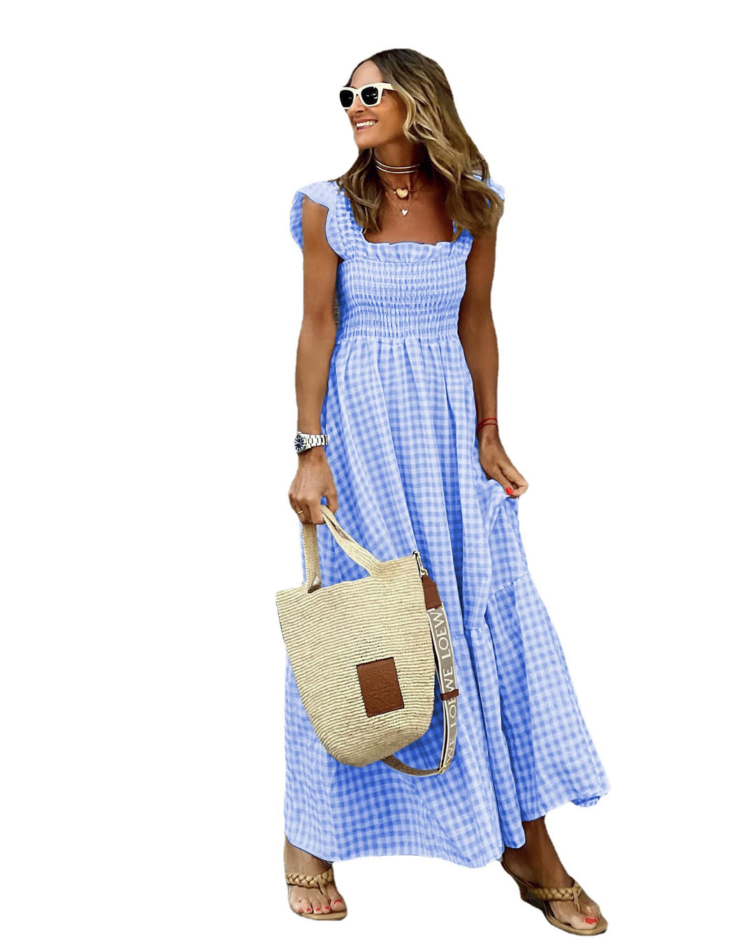 Damer Gingham Maxikjole med Rüschensäume Stilla