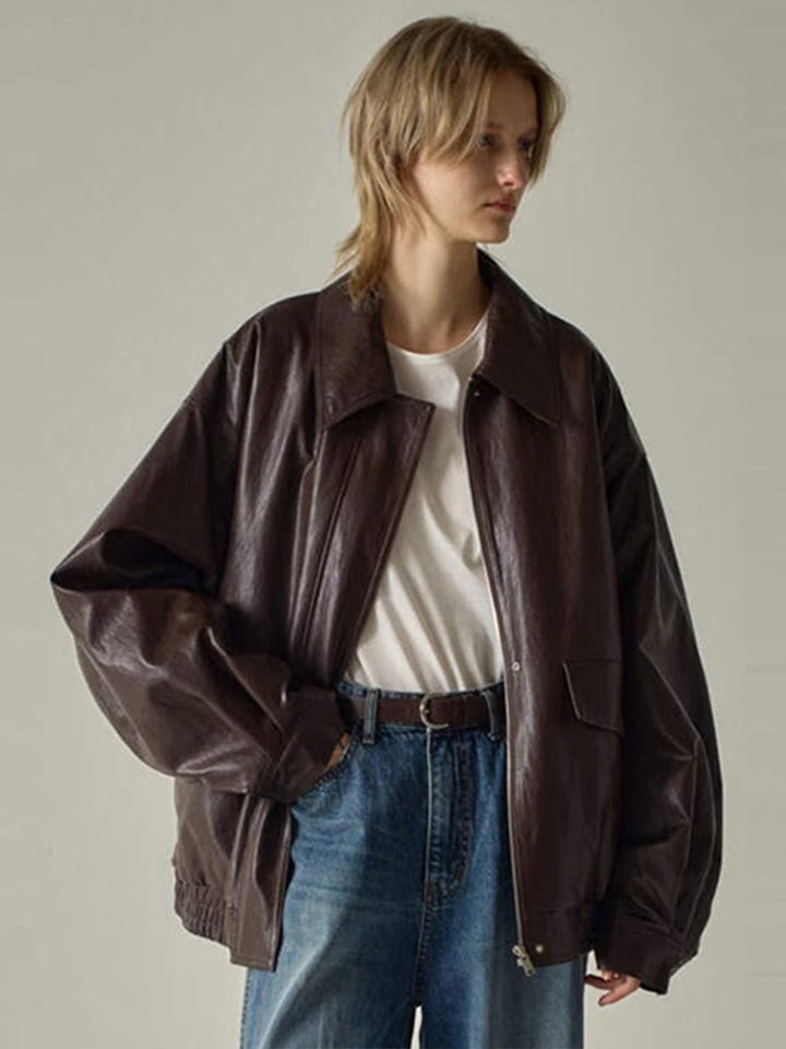 Kvindernes Oversized Faux Læderjakke Stilla
