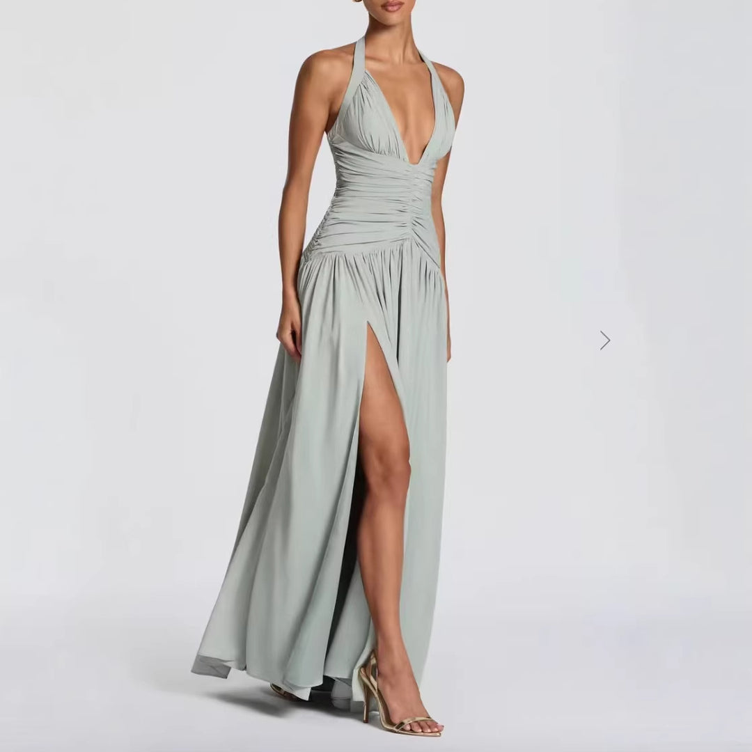 Damer Elegant Maxi Kjole med Wrap Design og V-Hals
