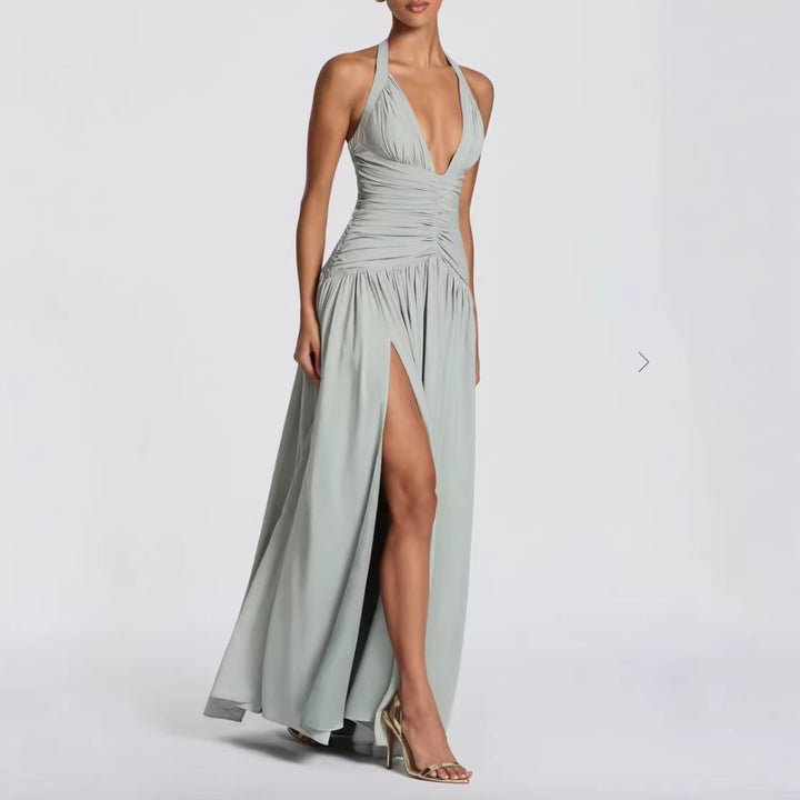 Damer Elegant Maxi Kjole med Wrap Design og V-Hals
