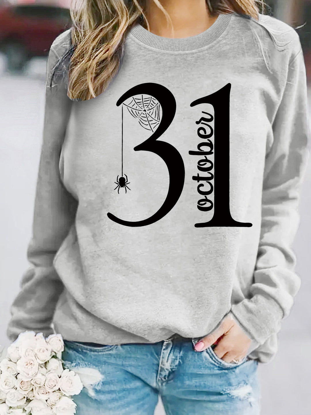 Kvindernes sweatshirt med kreativ Halloween-motiv og behagelig pasform Stilla