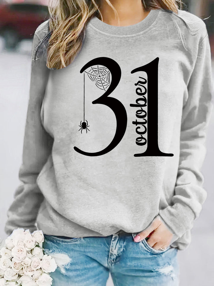 Kvindernes sweatshirt med kreativ Halloween-motiv og behagelig pasform Stilla