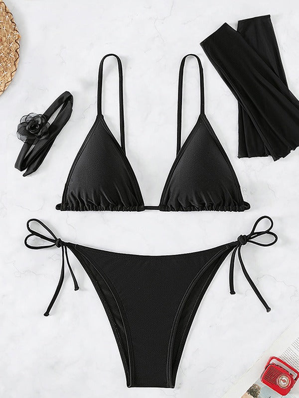 Dame bikini-sæt med gennemsigtige ærmer og blomsterdetalje Stilla