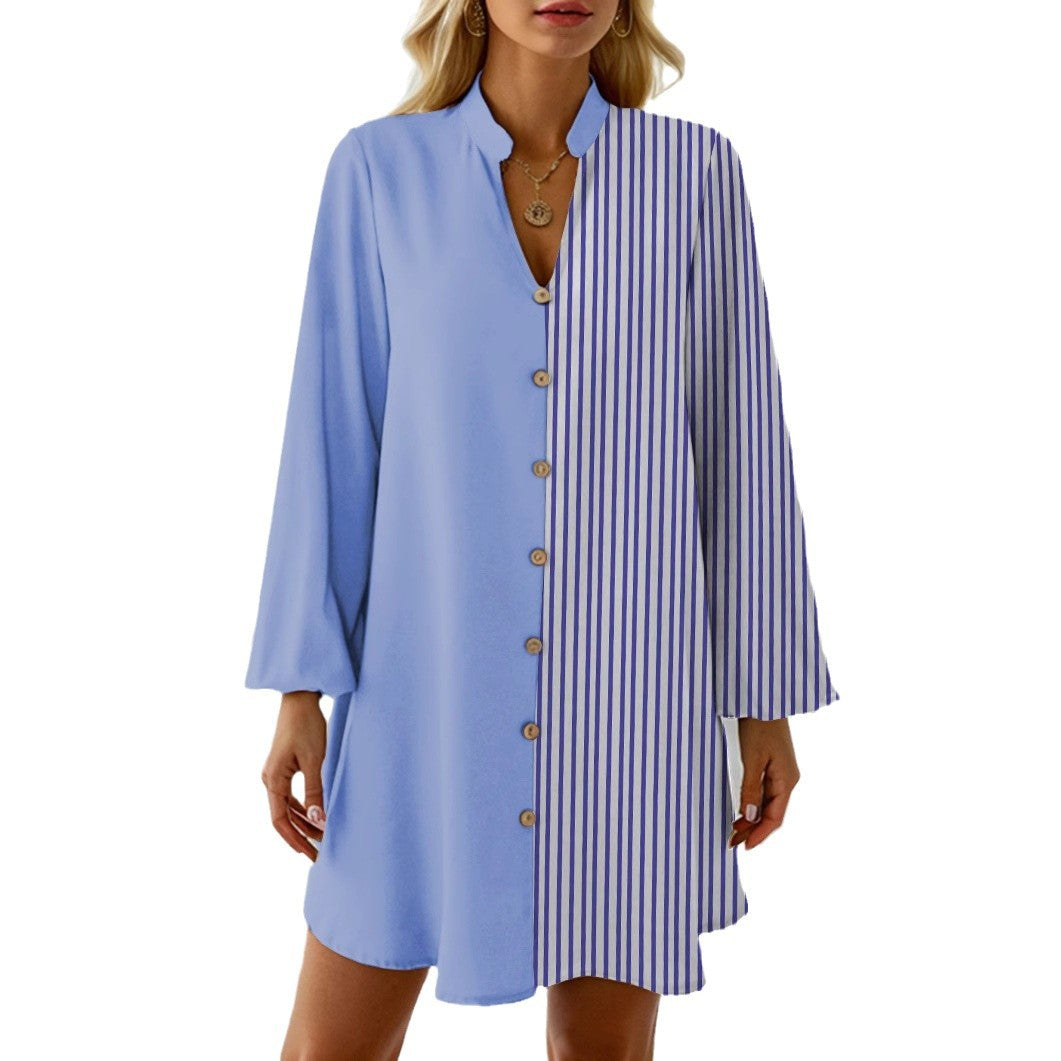 Dame skjortekjole med stribet design og elegant krave Stilla