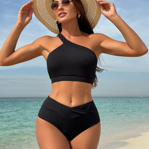 Dame bikini-sæt med asymmetrisk top og høj talje Stilla
