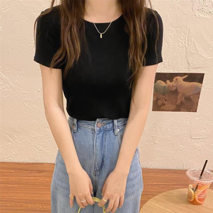 Femme Textureret Rib Korte Ærme Top Stilla