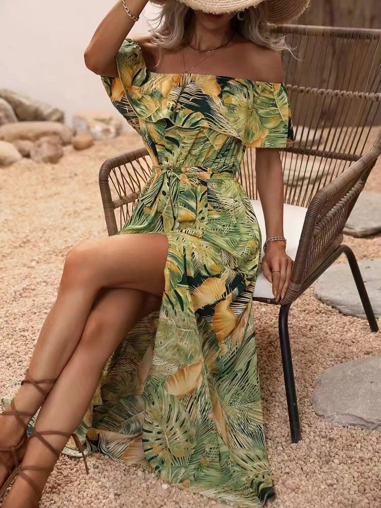 Kvinders maxi kjole med off-shoulder design og dyb slids Stilla