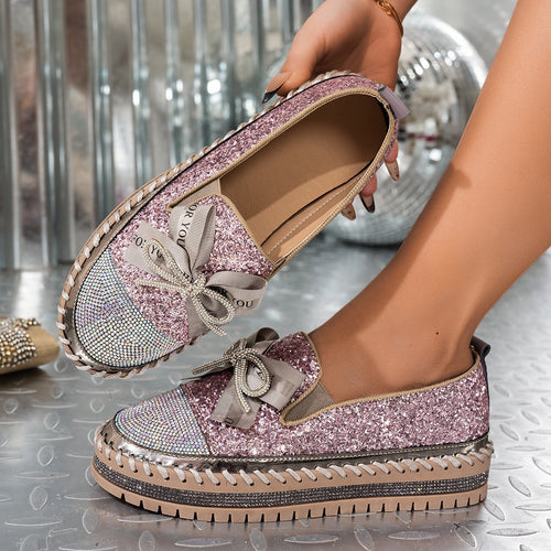 Dame Glamourøse Slip-On Sneakers med glitrende strass-applikationer Stilla