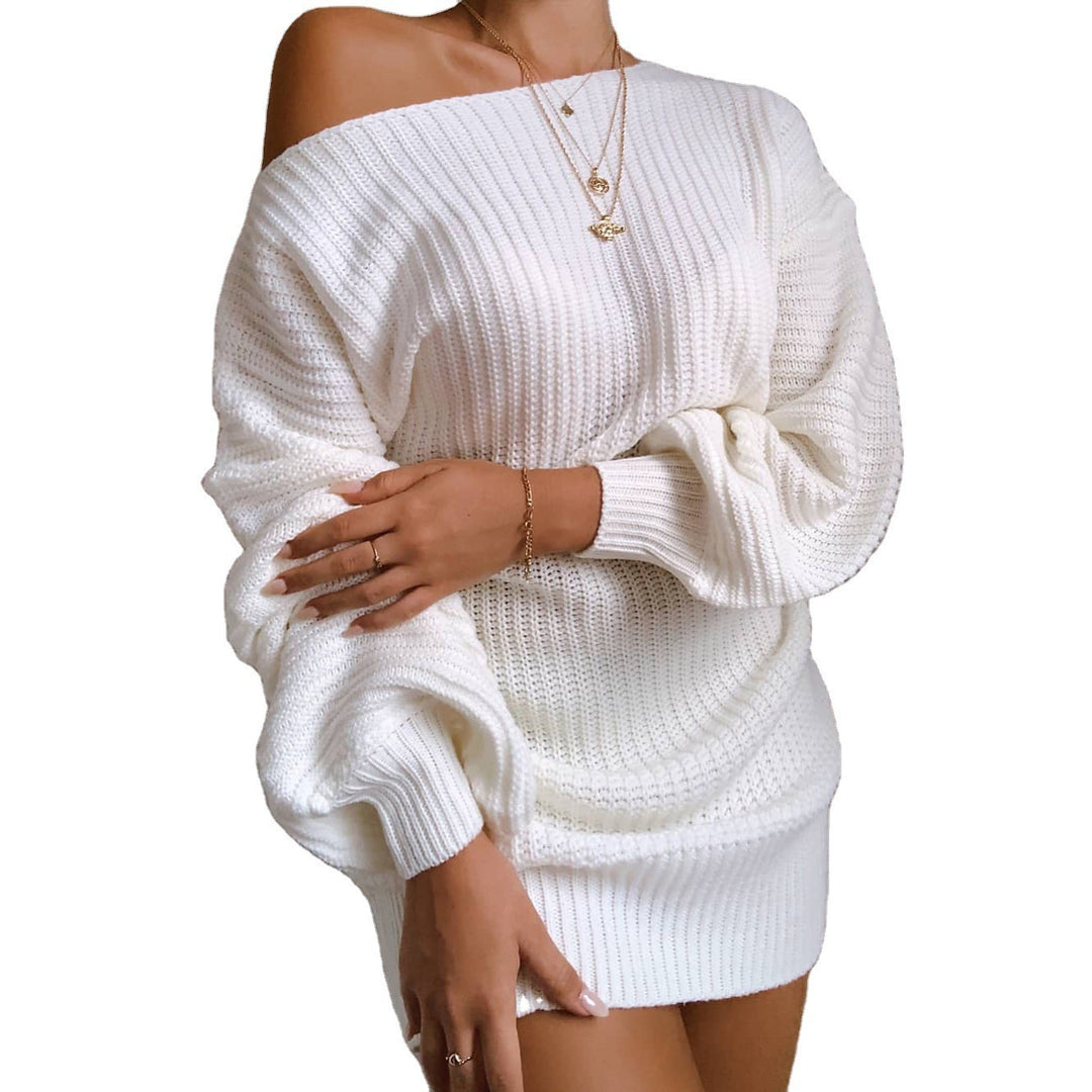 Kvinders casual strikket kjole med off-shoulder design og voluminøse ærmer Stilla