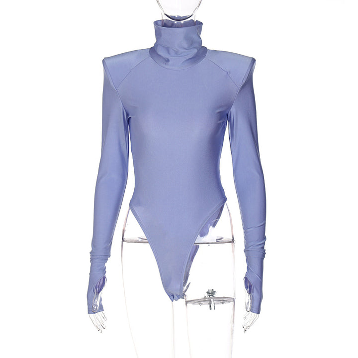 Dame Langærmet bodysuit med høj krave og elegante ruchinger Skovae