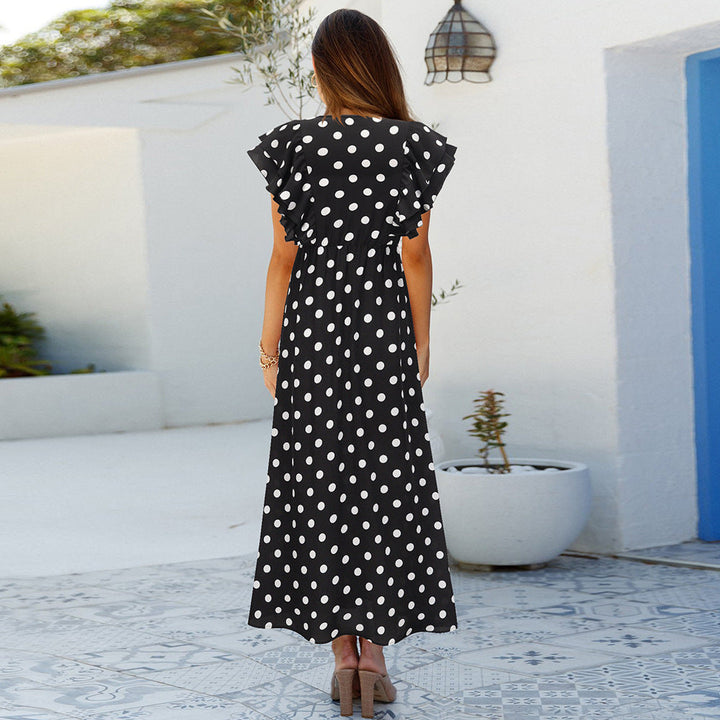 Stilla | Polka Dot V-hals Kappe Ærme Maxi Kjole
