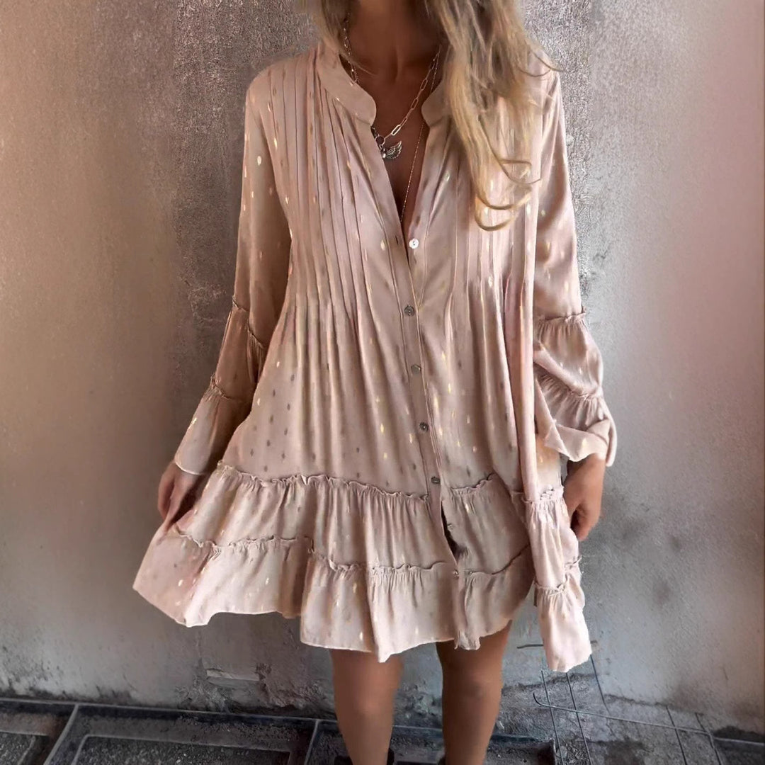 Dame elegant Bluse med flæse detaljer og knapliste Stilla