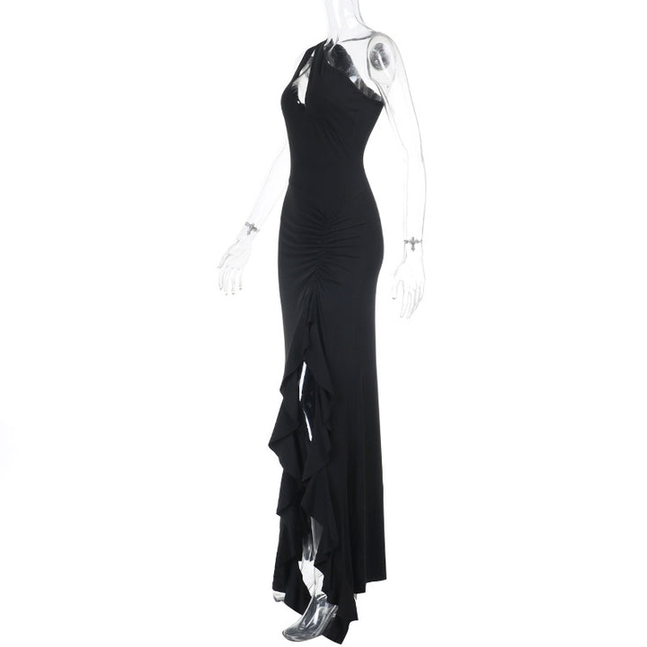 Dame Elegant Maxikjole med asymmetrisk snit og drapering Skovae