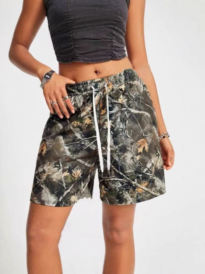 Dame camouflage fritidsbukser med elastisk talje og snøre Stilla
