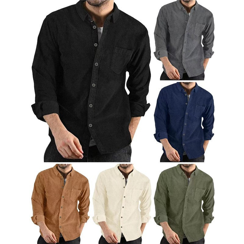 Herrer cordskjorte med button-down krave og brystlomme Stilla