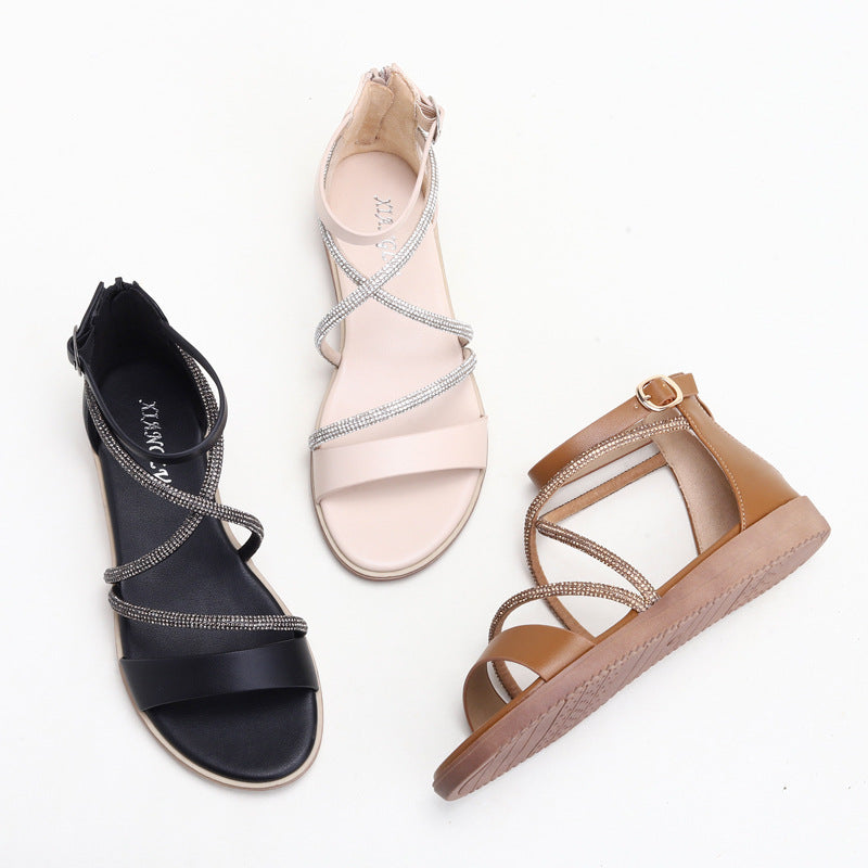 Dame moderigtige sandaler med glitrende remme Stilla