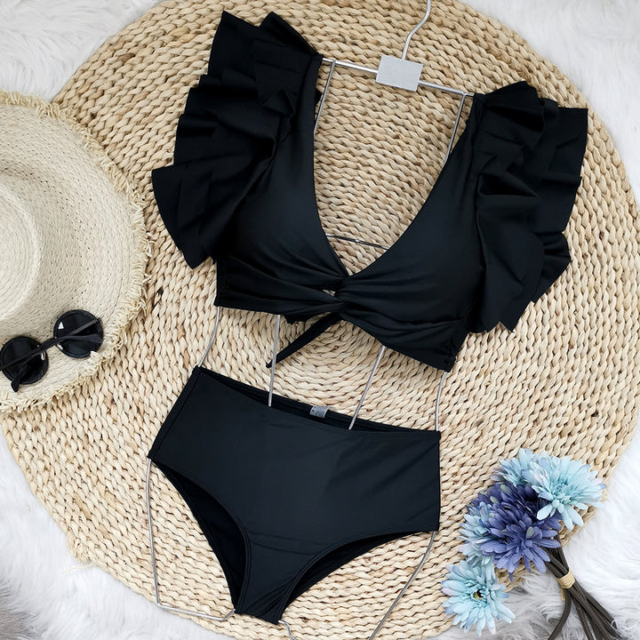 Dame Bikini-sæt med elegant flæse-design og dyb V-udskæring Stilla