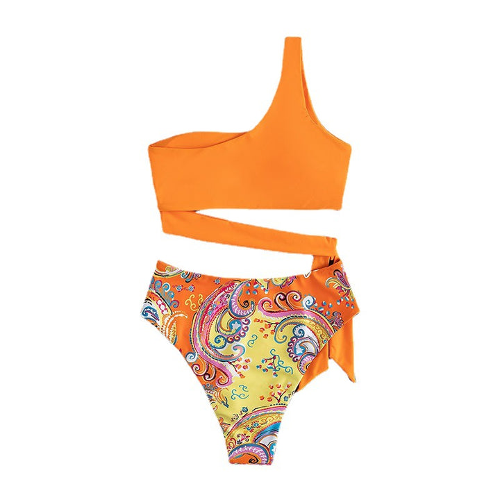 Dame bikini-sæt med asymmetrisk overdel og floral design Stilla