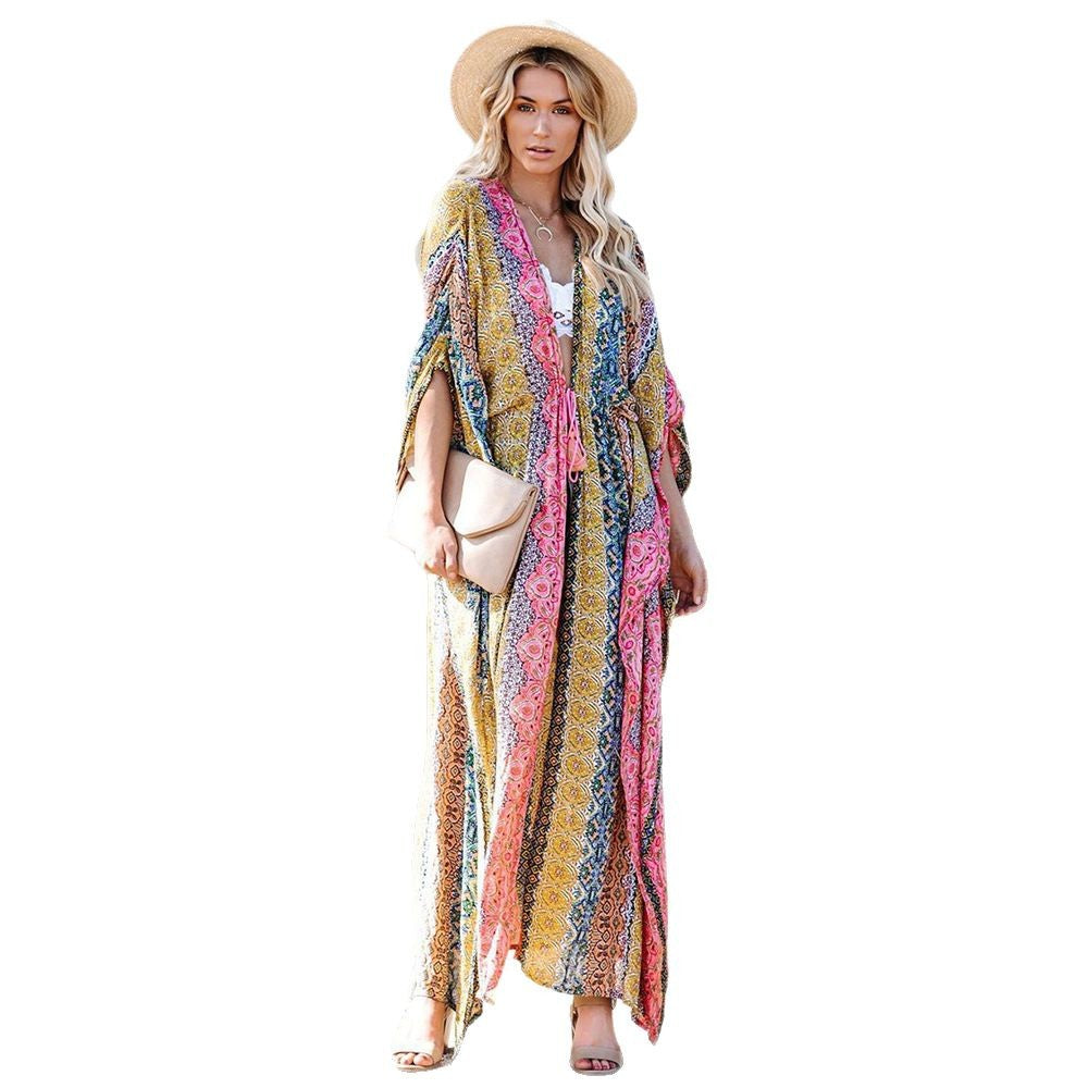 Dame Strandkimono med unikt floralt mønsterblanding og sidelukning Stilla