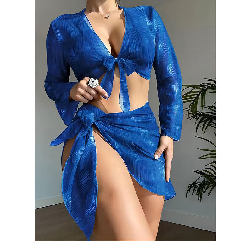 Dame fritids-outfit-sæt med raffineret bindebælte og lange ærmer Stilla