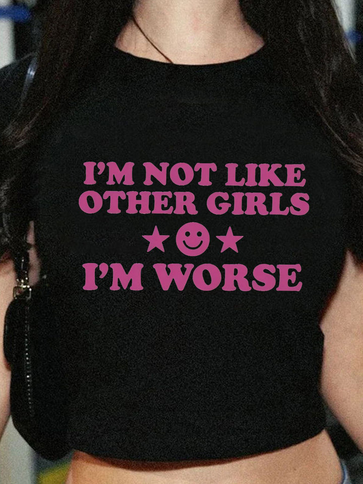 Dame Crop-T-shirt med inspirerende statementtryk Skovae