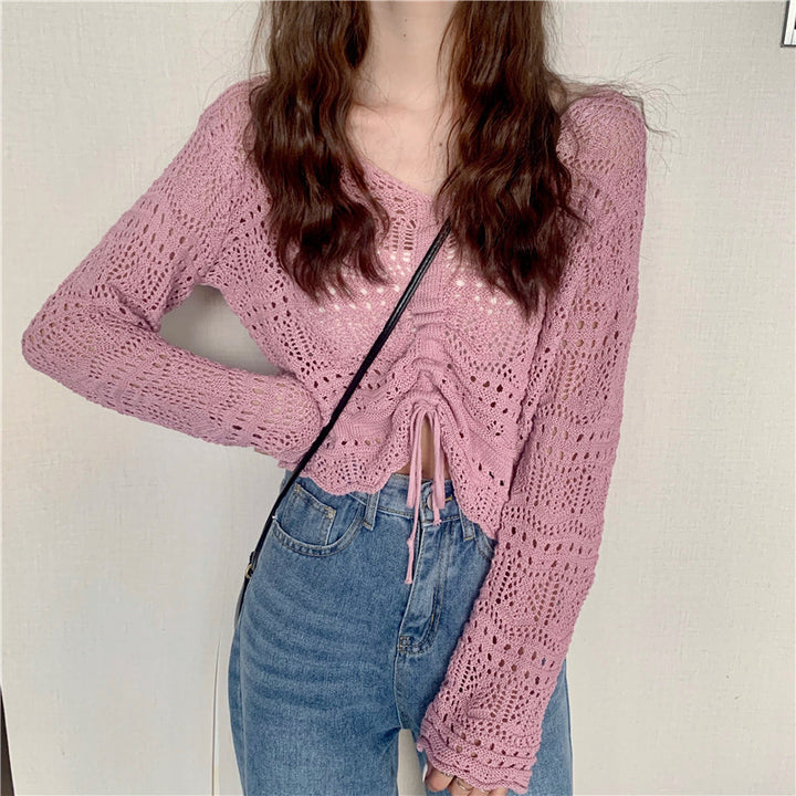 Damer let strikpullover med drop skulderdesign og snor Stilla