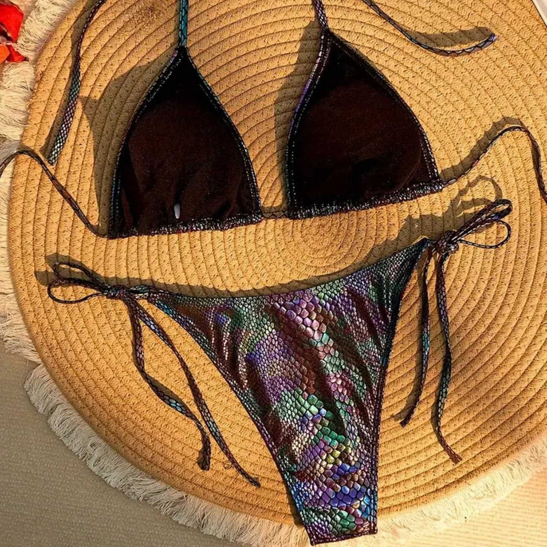 Dame Triangel-Bikini med glitrende slange-design Skovae