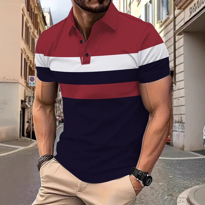 Herrer Poloshirt med moderne, flerfarvet stribemønster og åndbare egenskaber Stilla
