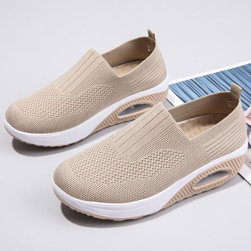 Dame nan elastiske strik-sandaler med ergonomisk kile sål og synlig luftpude kapsel Skovae