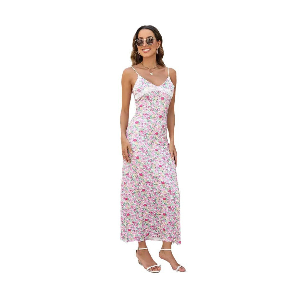Stilla | Sexy V-hals Blomster Bodycon Maxi Kjole